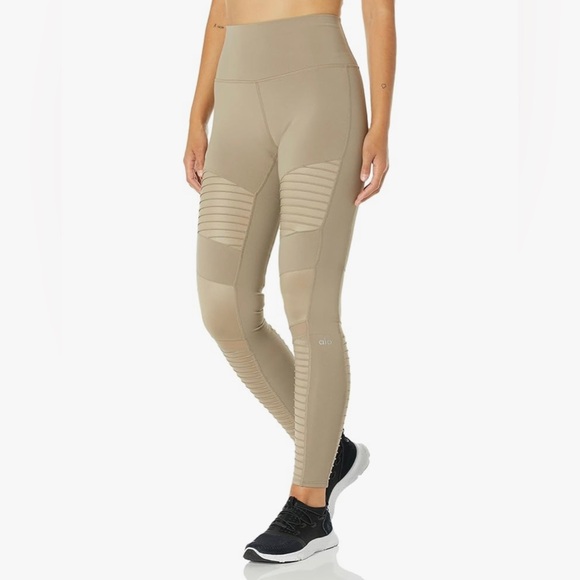 ALO Yoga Pants - ALO Yoga High-Waist Moto Leggings - Gravel/Gravel Glossy